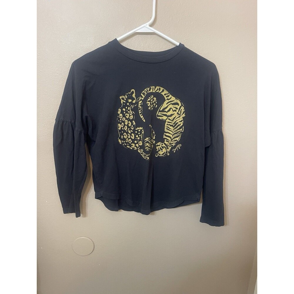Dazey LA Tiger Graphic Long Sleeve T Shirt Black Gold Women’s Size Small